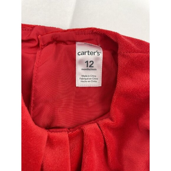 Carters Baby Girl Dress Holiday Size 12 months Red Velvet With Diaper Cover - Picture 6 of 8